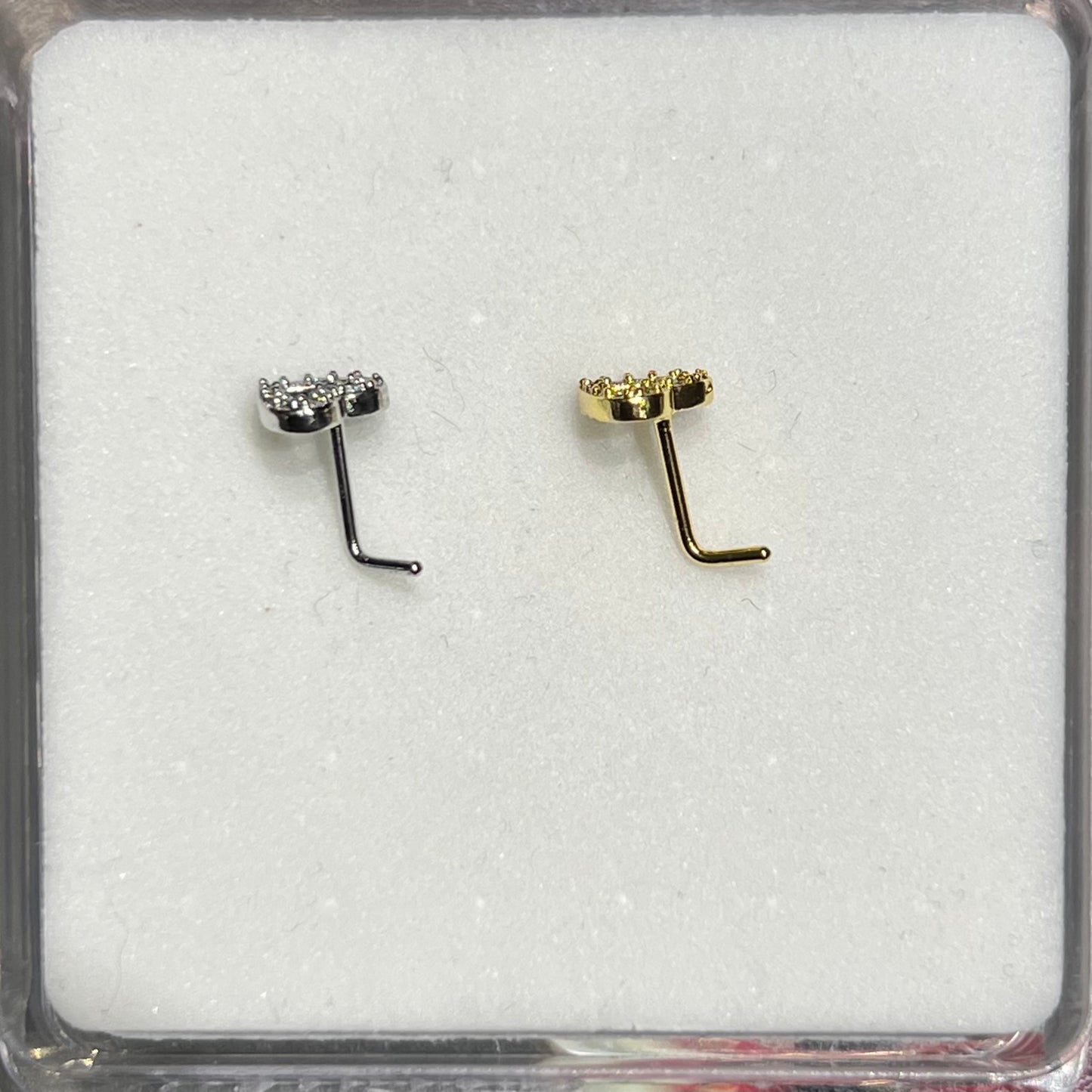 Blinged Out Open Heart L-Bent Nose Stud Surgical Steel 20g