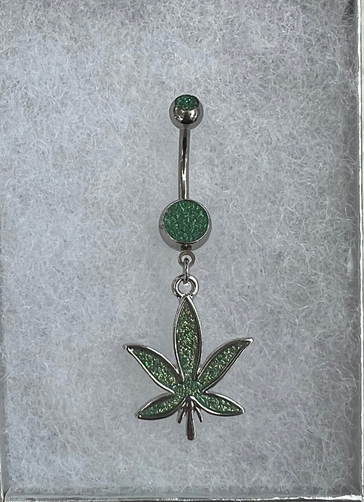 Weed Leaf Dangle Belly Ring Large Charm