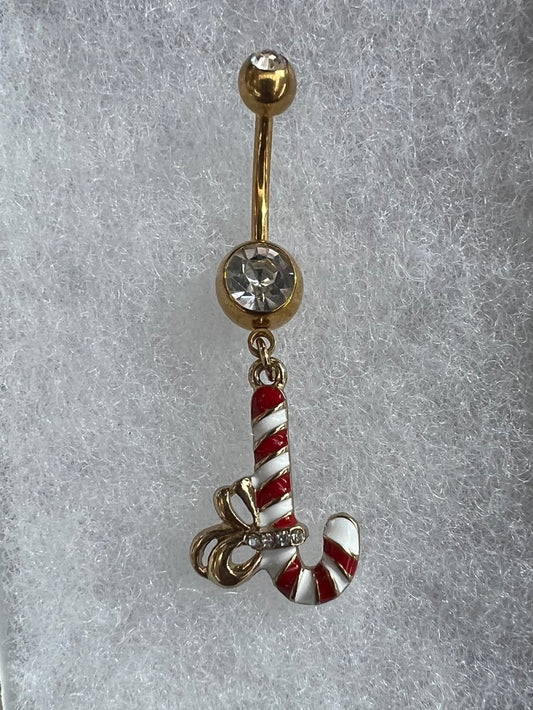 Christmas Candy Cane Dangle Belly Ring