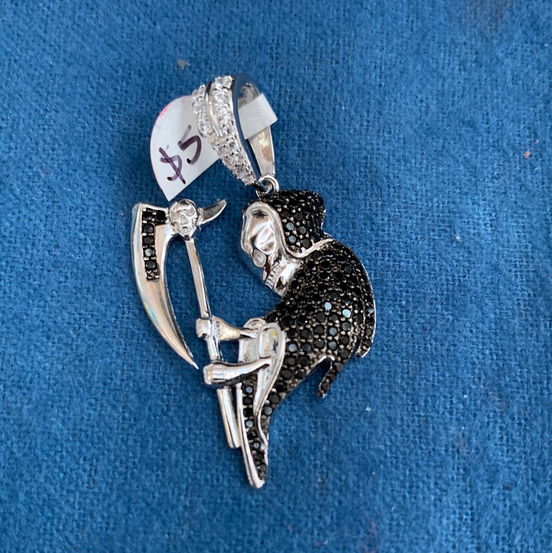925 Sterling Silver Rhodium Plated Icy Grim Reaper