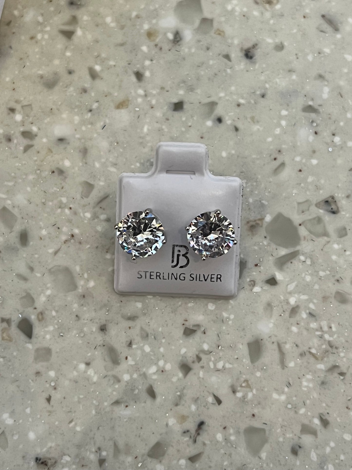 925 Sterling Silver Rhodium Plated Round Prong Set CZ Earrings Butterfly Back