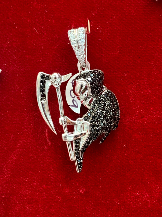 Grim Reaper Iced Out Sterling Silver Rhodium Plated Pendant