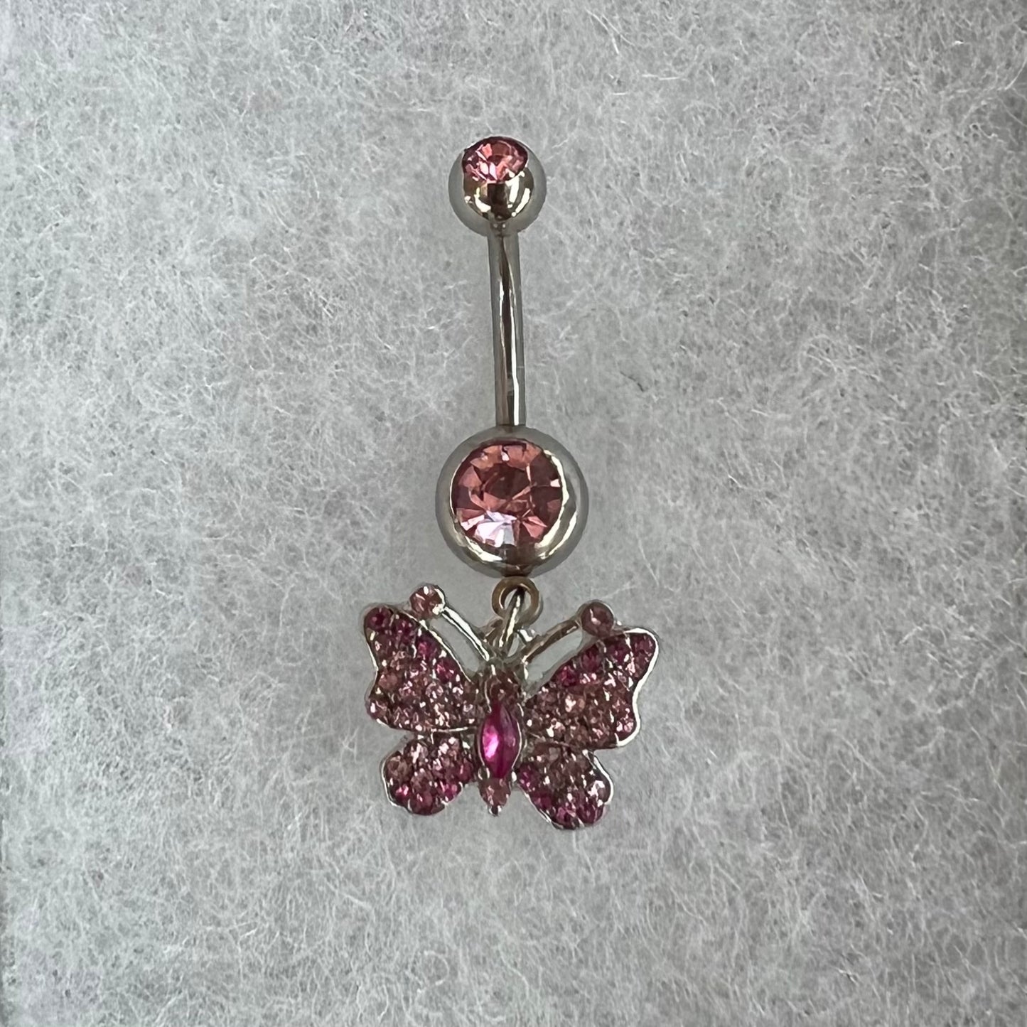 Pink Cz Butterfly Belly Ring
