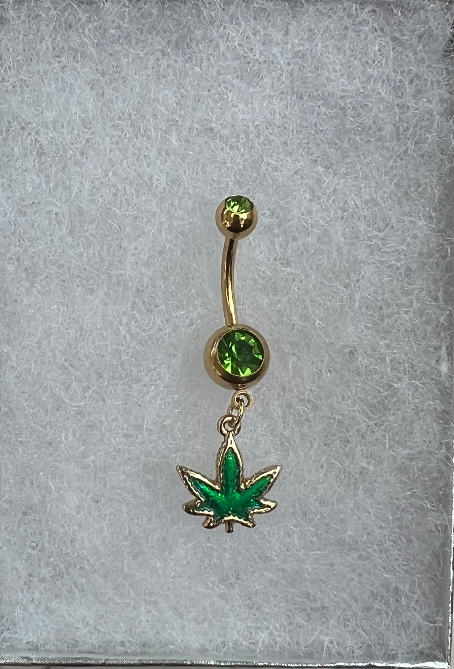 Weed Leaf Dangle Belly Ring Encapsulated Glitter