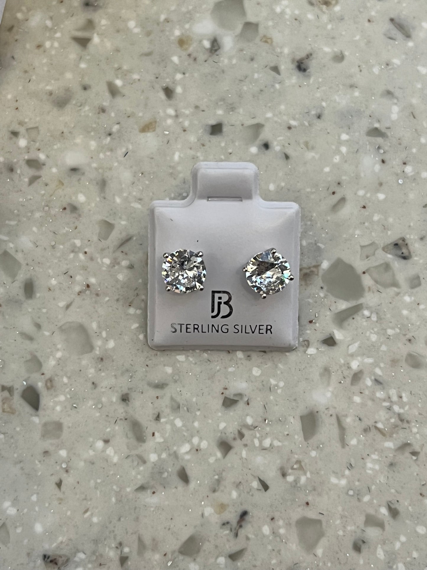 925 Sterling Silver Rhodium Plated Round Prong Set CZ Earrings Butterfly Back