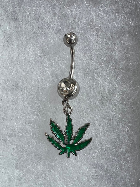 Green Weed Leaf Dangle Belly Ring