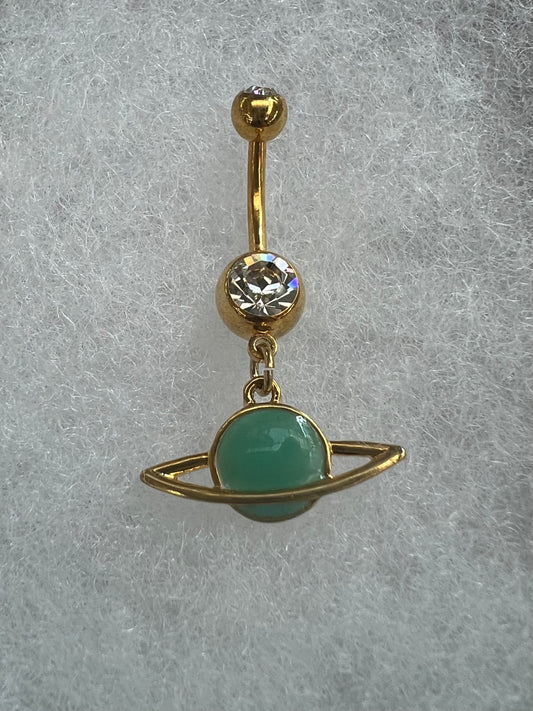 Teal Planet Dangle Belly Ring