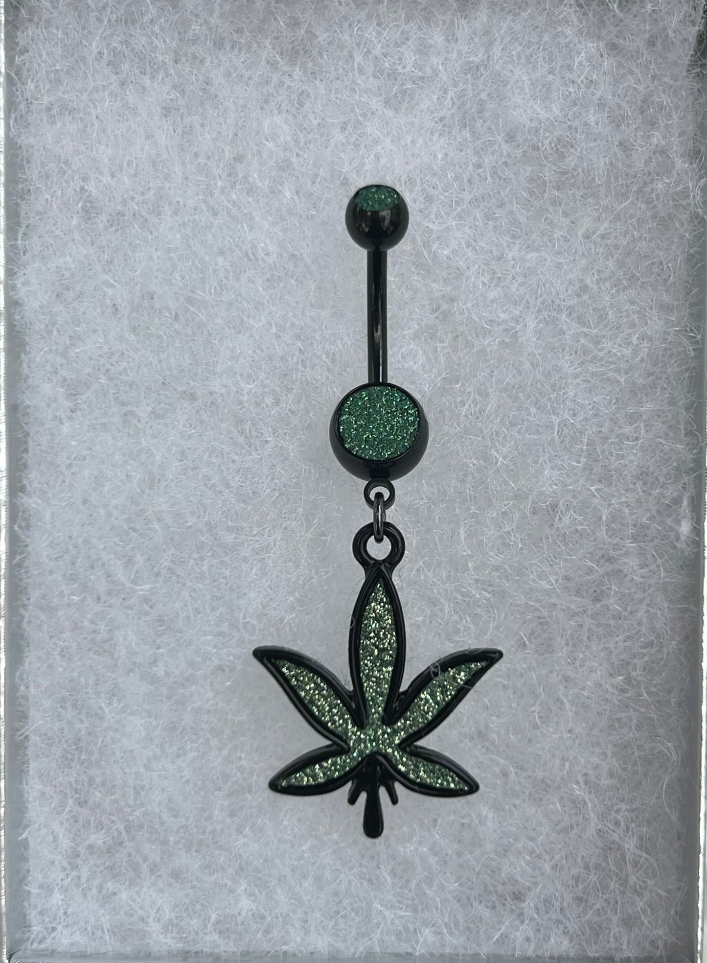 Weed Leaf Dangle Belly Ring Large Charm