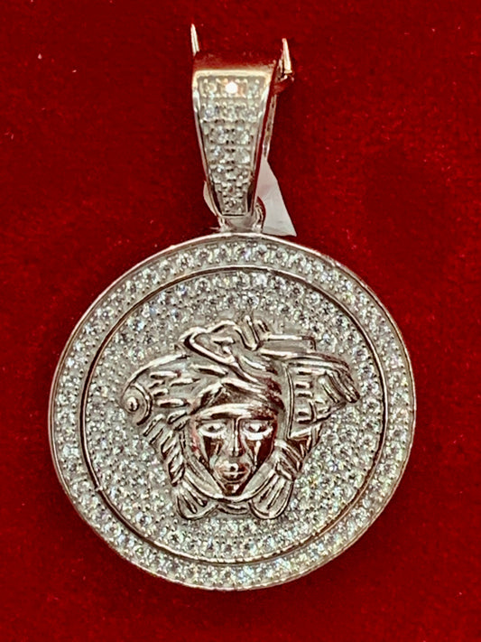 Medusa Iced Out Sterling Silver Rhodium Plated Pendant
