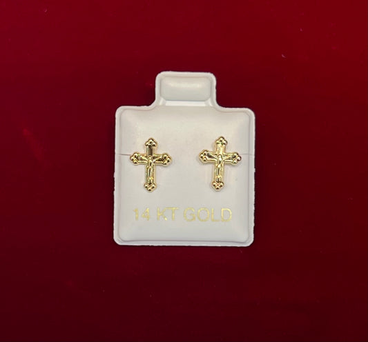 Crucifix 14kt Solid Gold Screw-back Stud Earrings