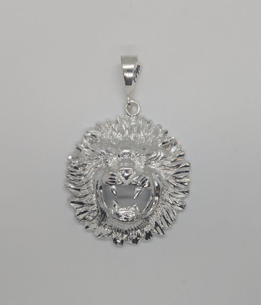 Lion Head Diamond Cut 925 Sterling Silver Pendant