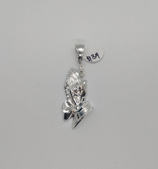 Diamond Cut Praying Hands 925 Sterling Silver Pendant