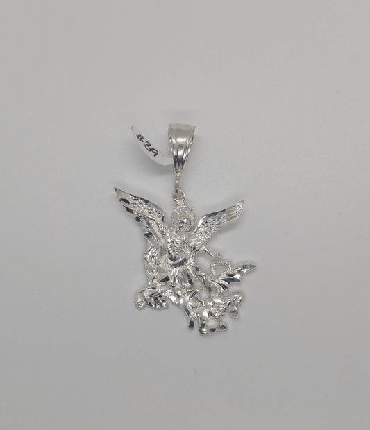 Diamond Cut Archangel Michael 925 Sterling Silver Pendant - Medium