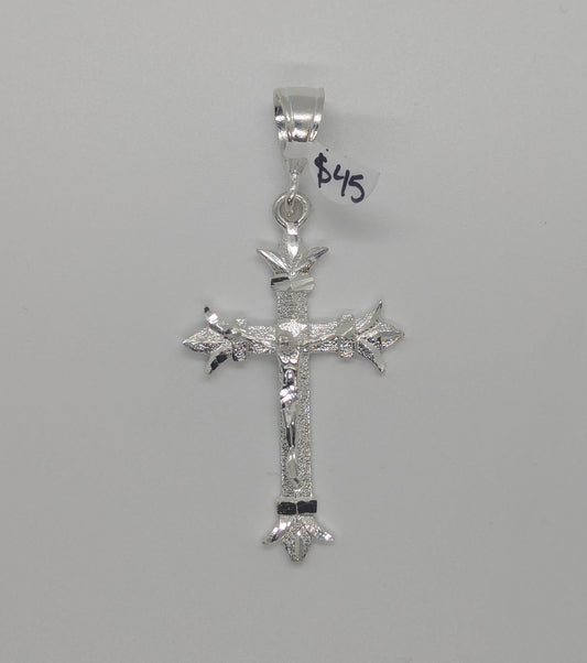 Diamond Cut Fleur Crucifix 925 Sterling Silver Pendant