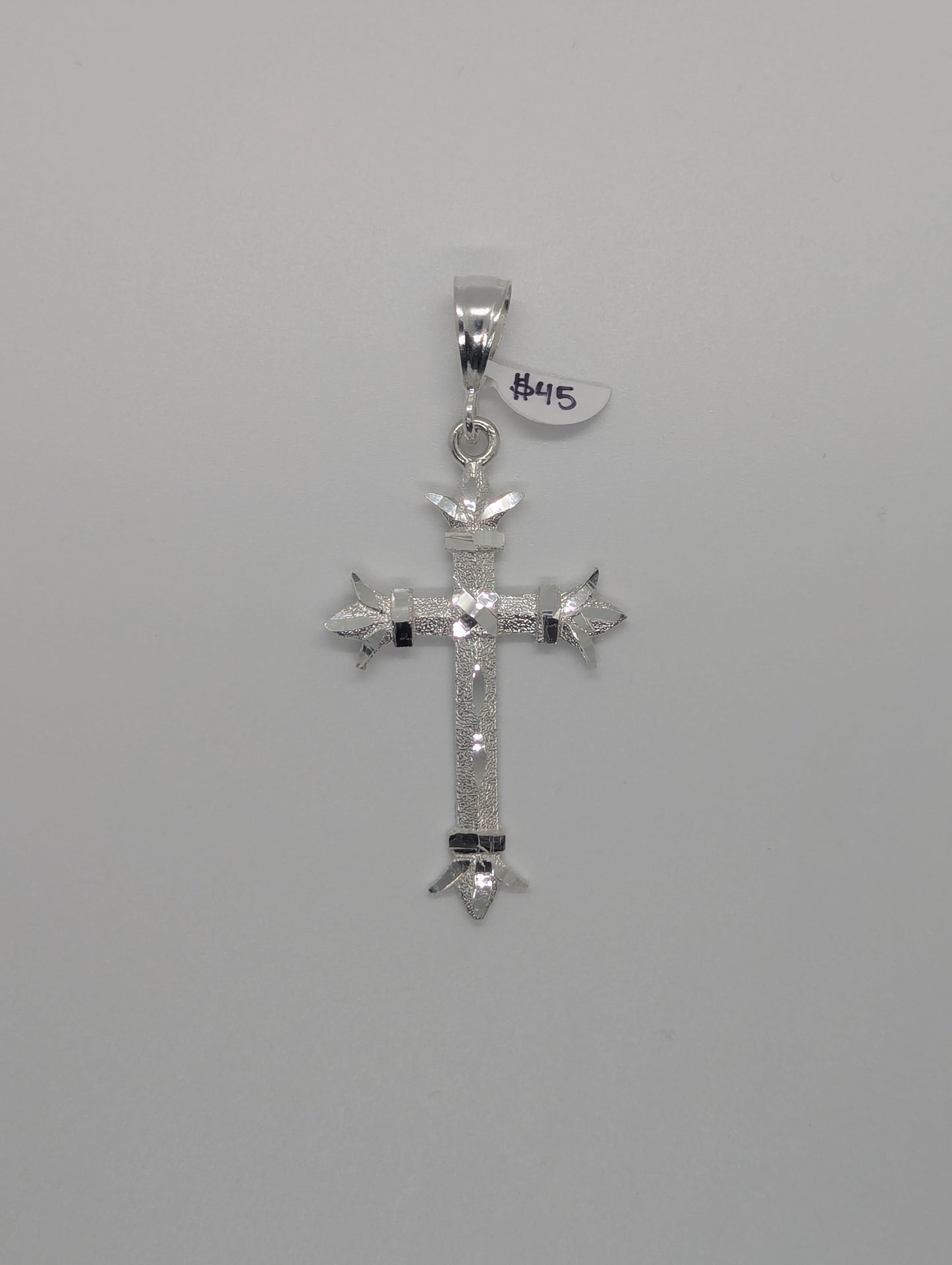 Diamond Cut Fleur Cross 925 Sterling Silver Pendant