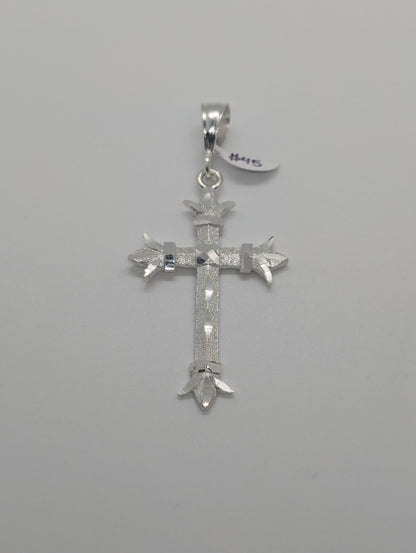 Diamond Cut Fleur Cross 925 Sterling Silver Pendant