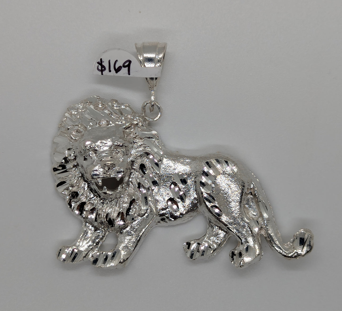 Full Body Lion Diamond Cut 925 Sterling Silver Pendant