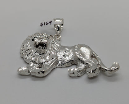 Full Body Lion Diamond Cut 925 Sterling Silver Pendant