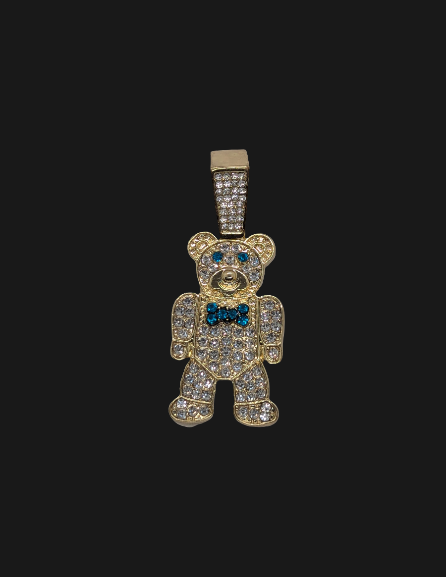 Teddy Bear Blinged Out Gold Plated Pendant