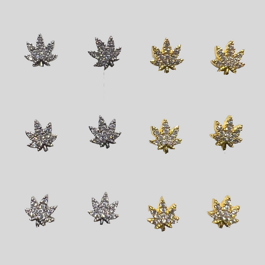 Weed Leaf Blingy L-Bent Nose Stud 20g