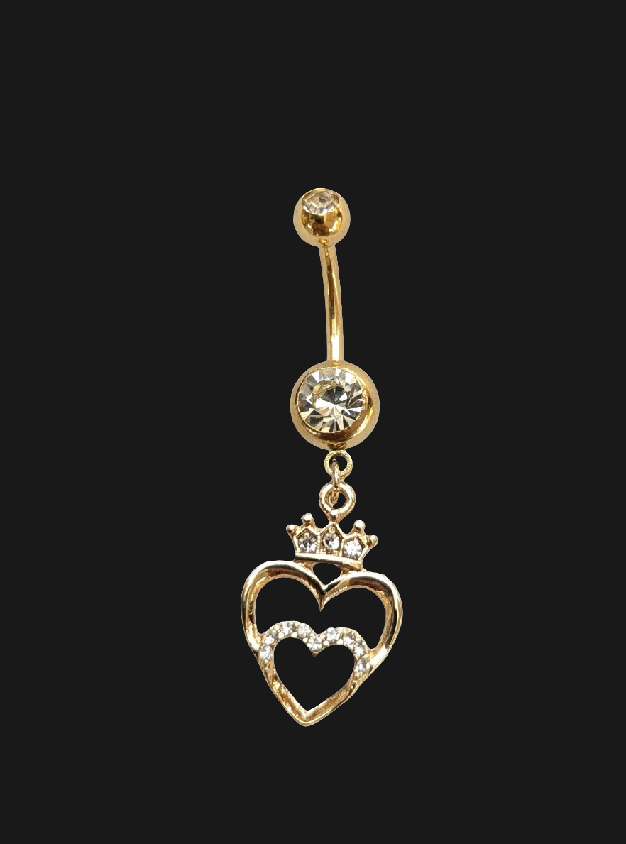 Crowned Hearts Dangle Belly Ring