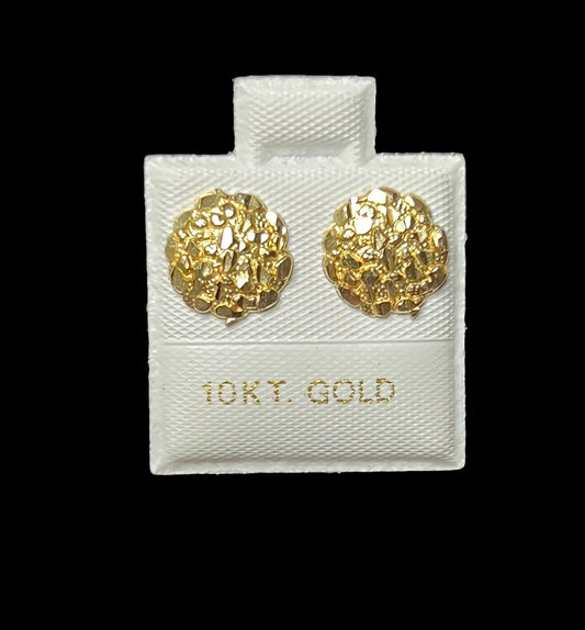 Circle Nugget Earrings in Solid 10K Gold 10mm