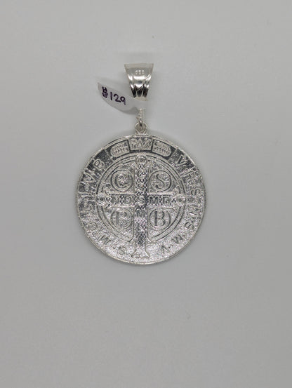 Diamond Cut St. Benedict Medallion 925 Sterling Silver Pendant - Large