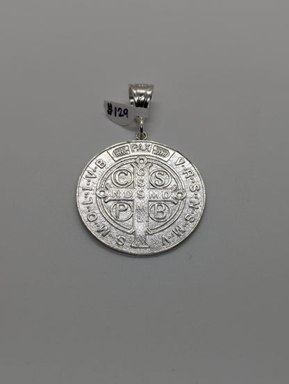 Diamond Cut St. Benedict Medallion 925 Sterling Silver Pendant - Large