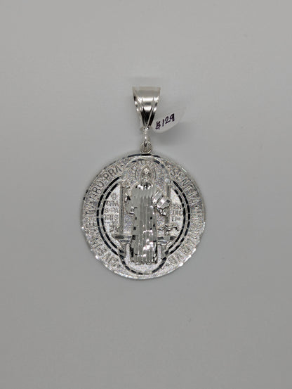 Diamond Cut St. Benedict Medallion 925 Sterling Silver Pendant - Large