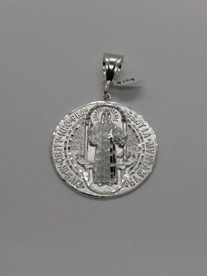 Diamond Cut St. Benedict Medallion 925 Sterling Silver Pendant - Large