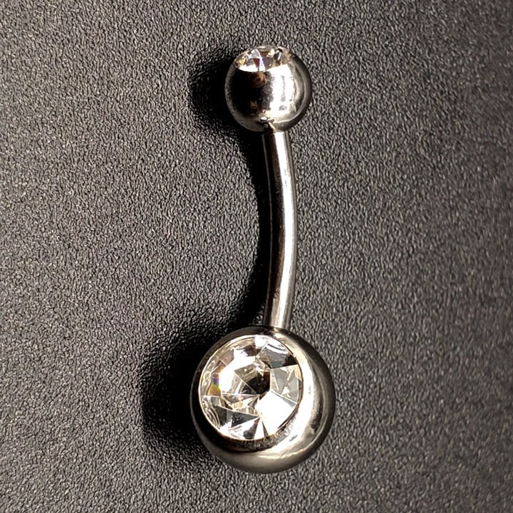 Surgical Steel Belly Ring - Steel Ball w/ Clear CZ - 14g (1.6mm)