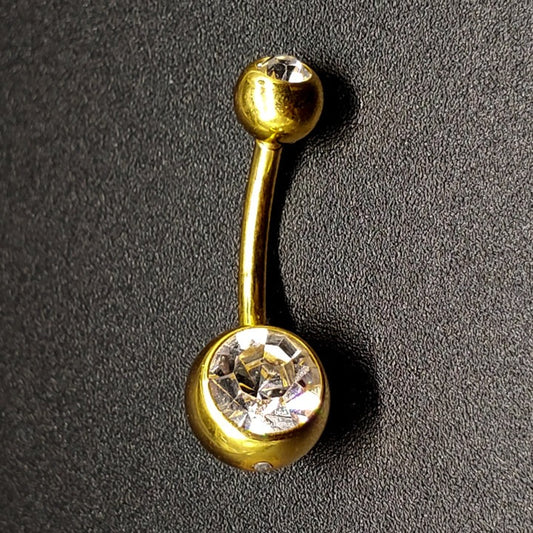 Surgical Steel Belly Ring - Gold Ball w/ Clear CZ - 14g (1.6mm)